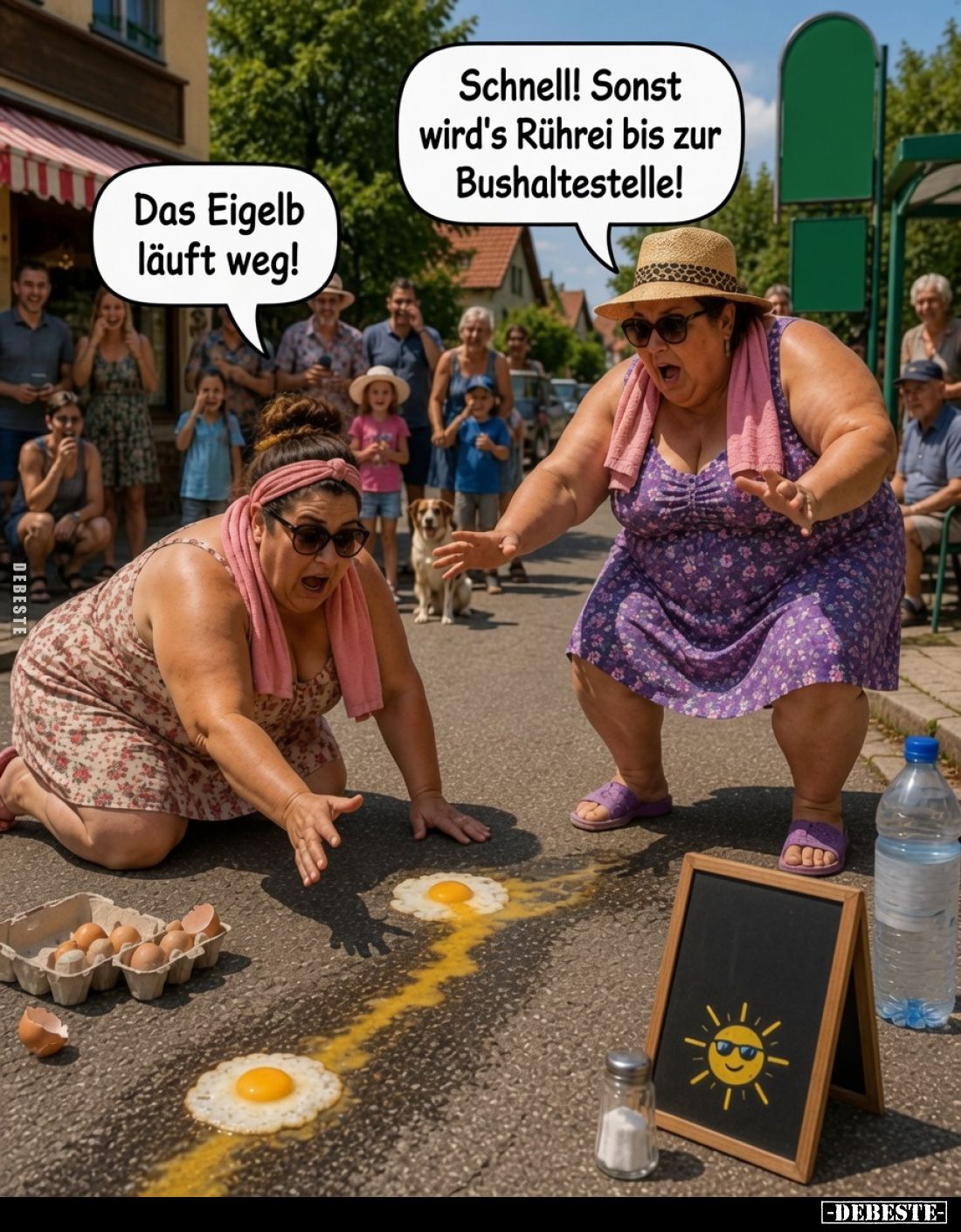 Das Eigelb läuft weg!
Schnell! Sonst wird's Rührei bis zur Bushaltestelle!