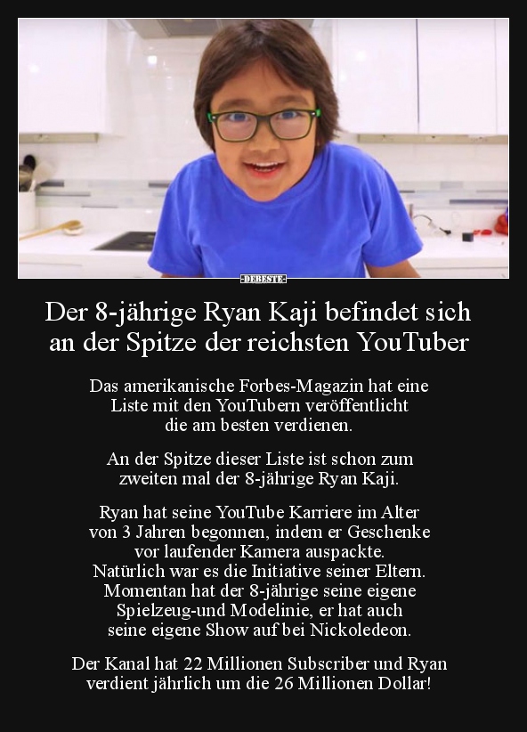 Der 8-jährige Ryan Kaji befindet sich an der Spitze der.. - Lustige Bilder | DEBESTE.de