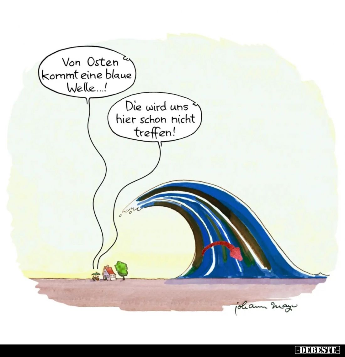 Von Osten kommt eine blaue Welle...!
Die wird uns hier schon nicht treffen!