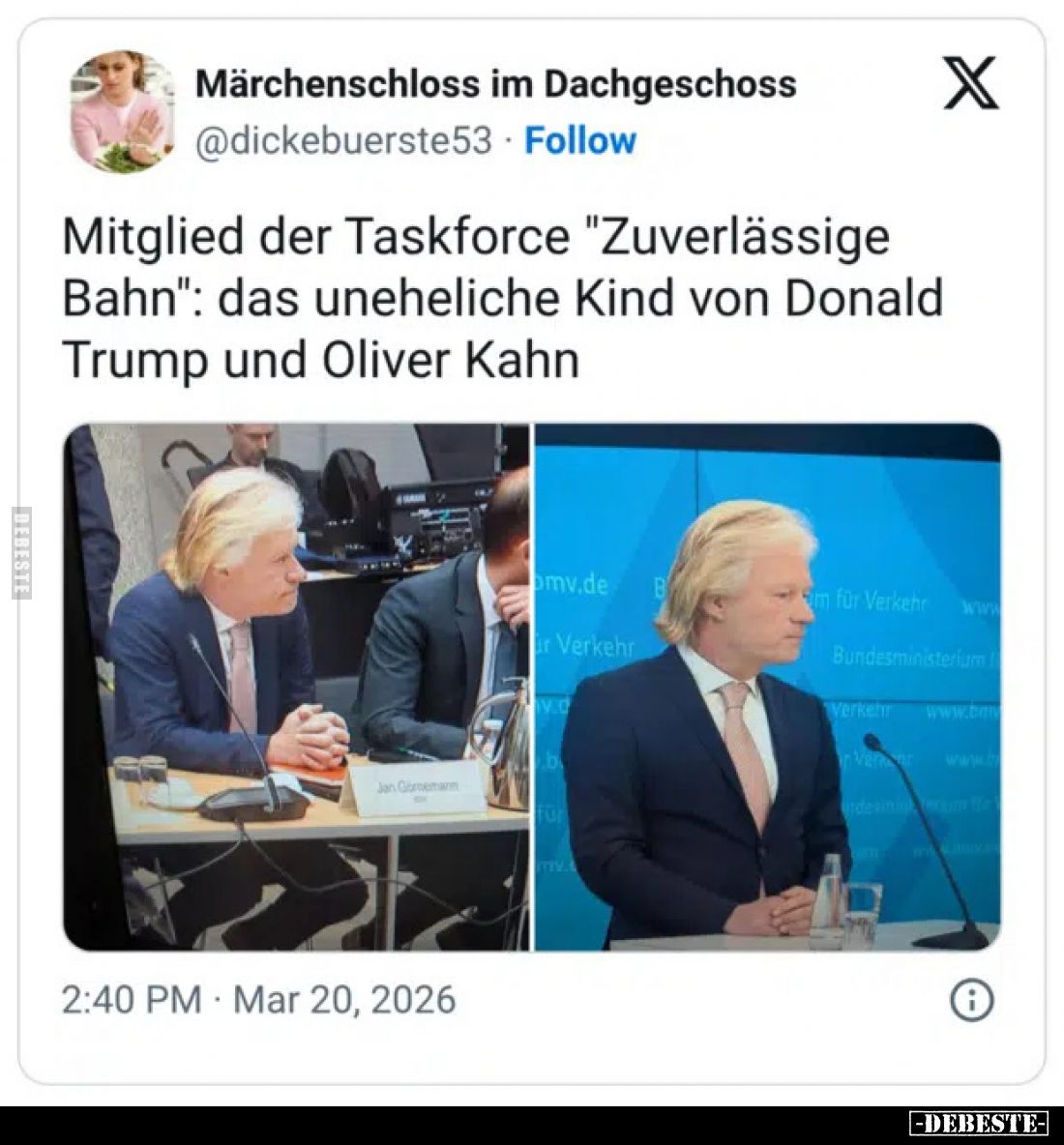 Mitglied der Taskforce "Zuverlässige Bahn": das uneheliche Kind von Donald Trump und Oliver Kahn