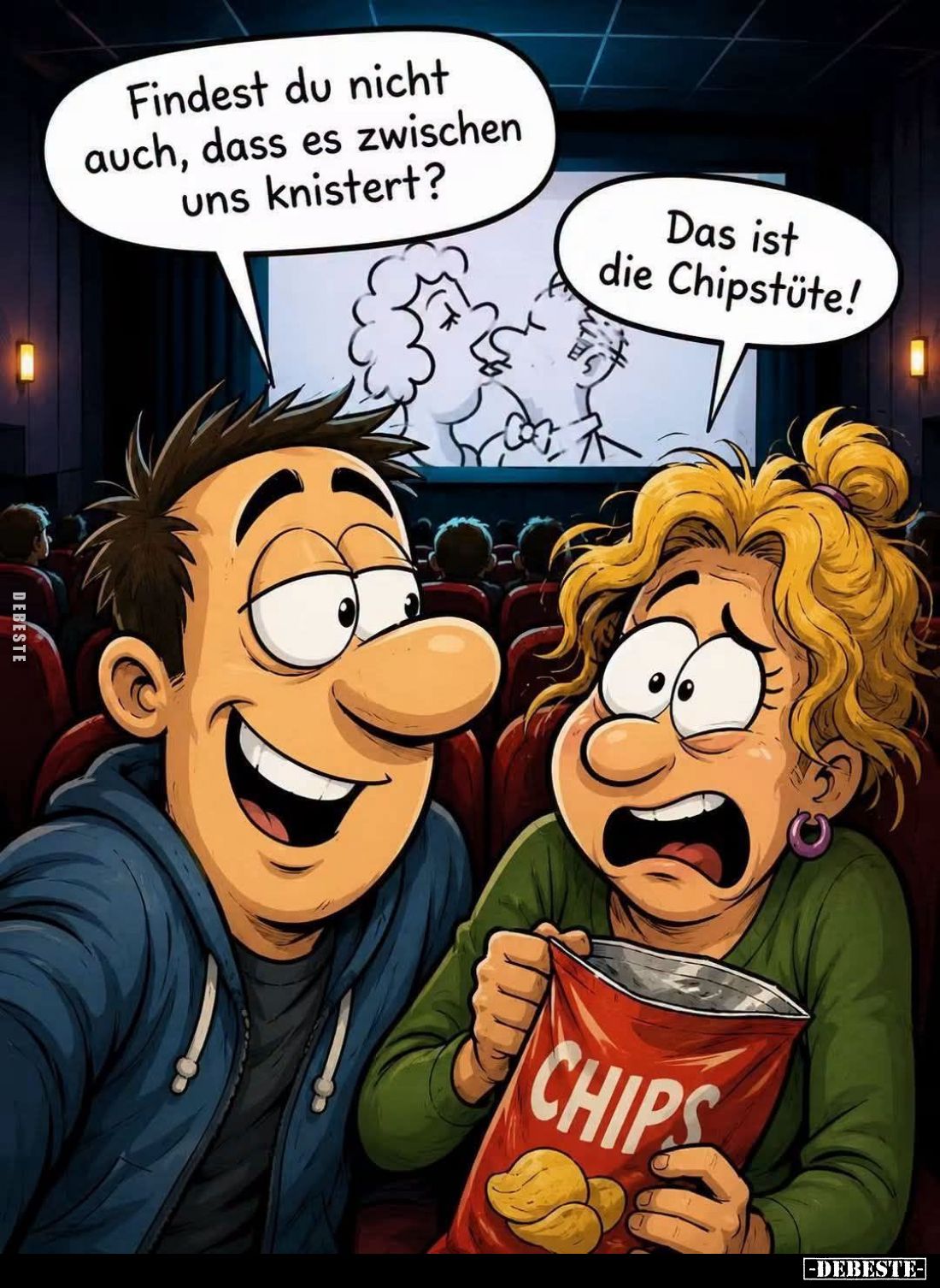 Findest du nicht auch, dass es zwischen uns knistert? -
Das ist die Chipstüte!