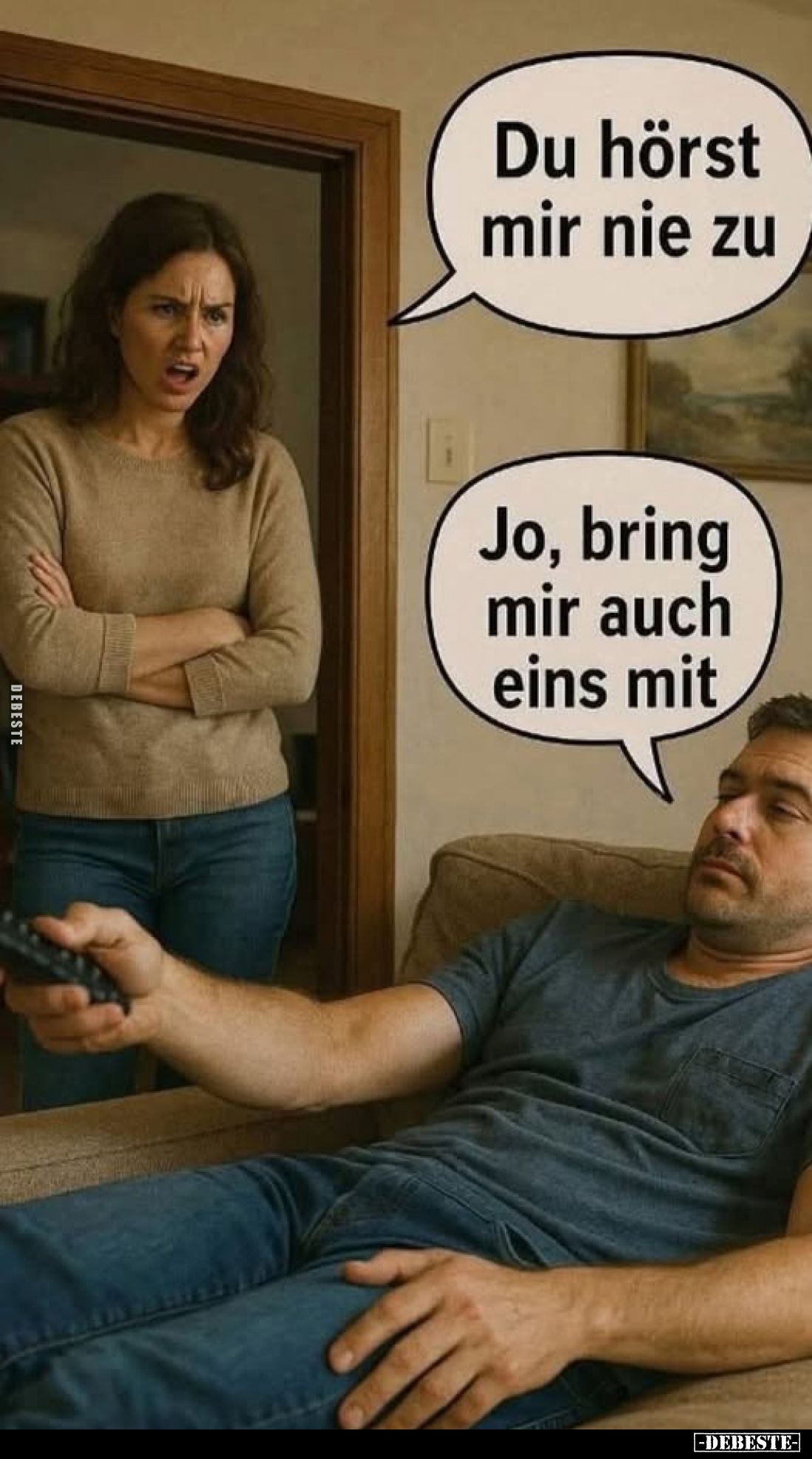 Du hörst mir nie zu.
Jo, bring mir auch eins mit.