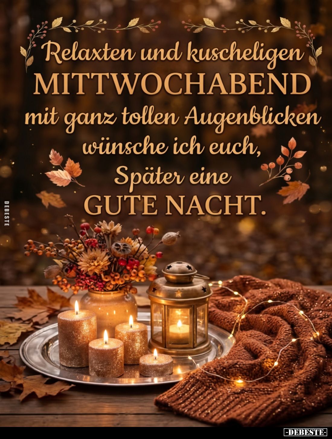 Relaxten und kuscheligen Mittwochabend
mit ganz tollen Augenblicken
wünsche ich euch,

später eine
GUTE NACHT.