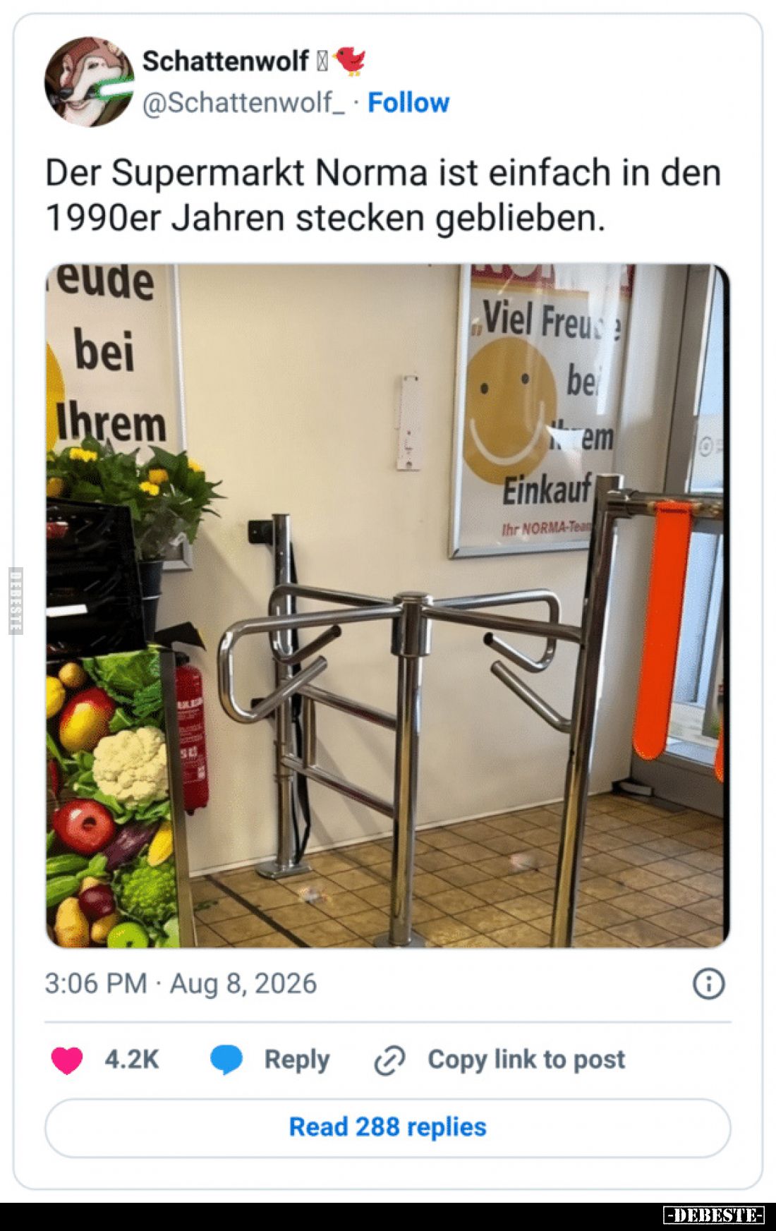Der Supermarkt Norma ist einfach in den 1990er Jahren stecken geblieben.