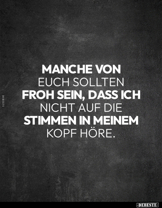 Manche von euch sollten froh sein, dass ich nicht auf die Stimmen in meinem Kopf höre.