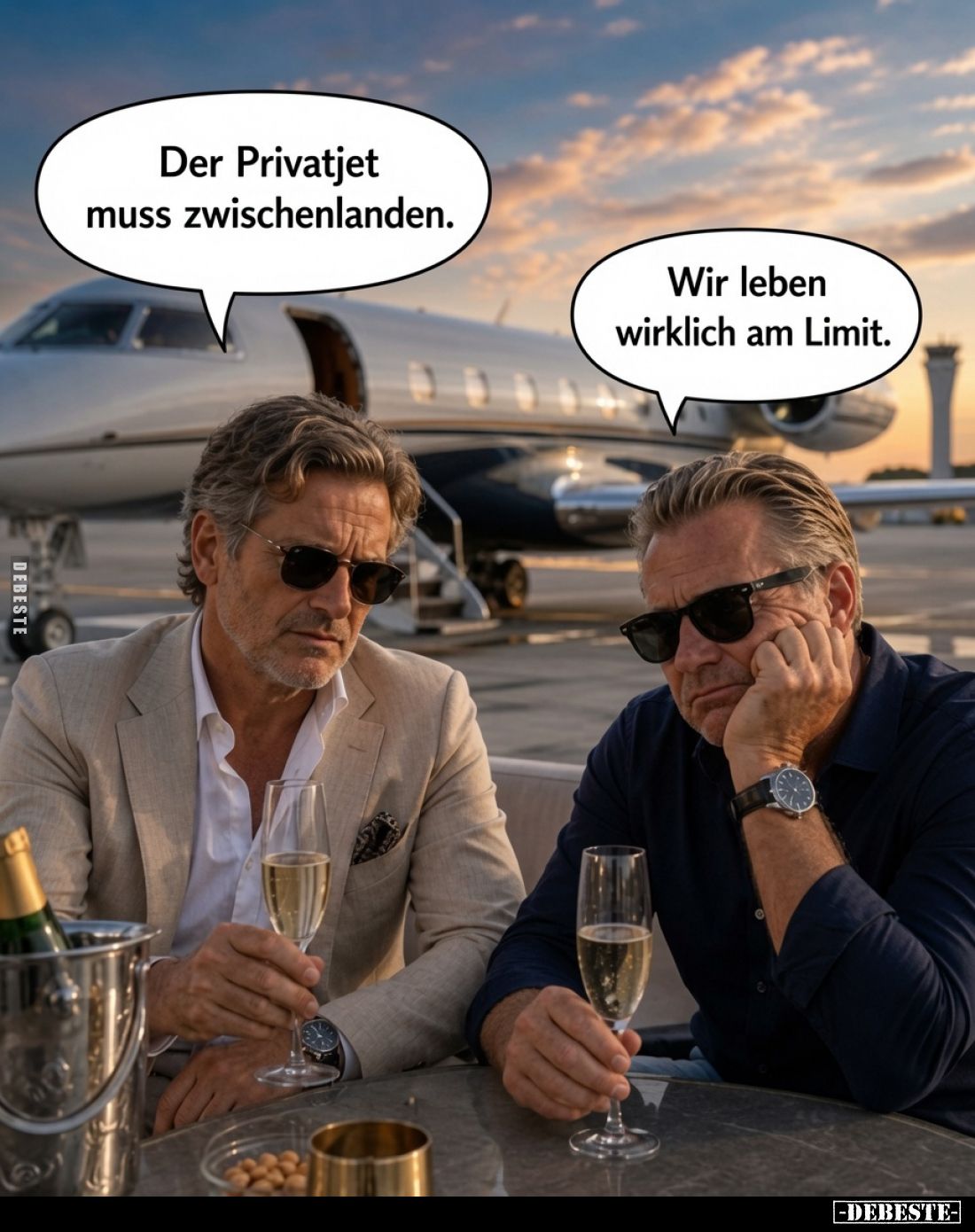 Der Privatjet muss zwischenlanden. Wir leben wirklich am Limit.
