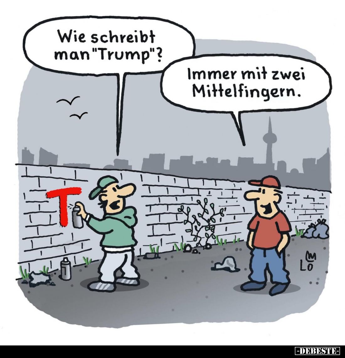 Wie schreibt man "Trump"? -
Immer mit zwei Mittelfingern.
