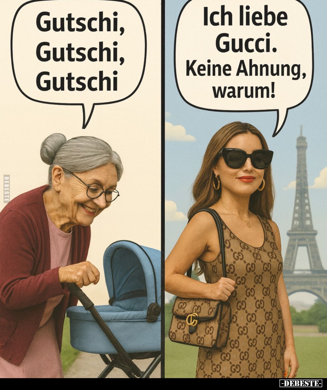 Gutschi, Gutschi, Gutschi.
Ich liebe Gucci. Keine Ahnung, warum!