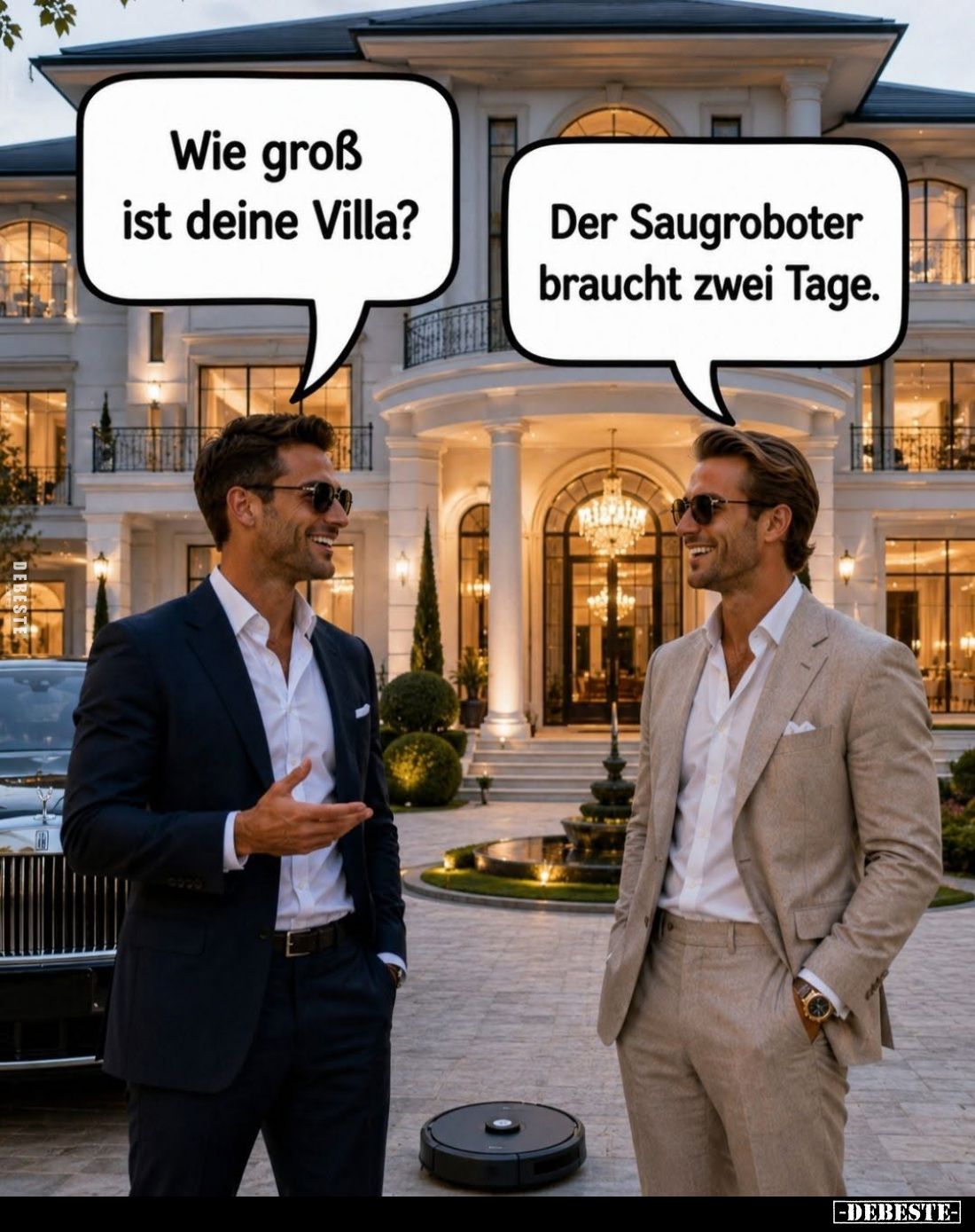 Wie groß ist deine Villa? -
Der Saugroboter braucht zwei Tage.