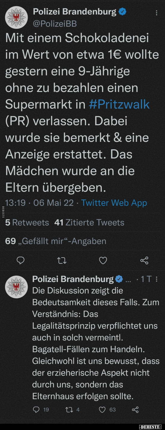 Polizei Brandenburg Mit einem Schokoladenei im Wert von.. - Lustige Bilder | DEBESTE.de