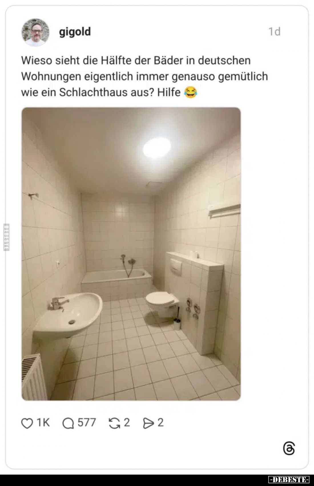 Wieso sieht die Hälfte der Bäder in deutschen Wohnungen eigentlich immer genauso gemütlich wie ein Schlachthaus aus? Hilfe