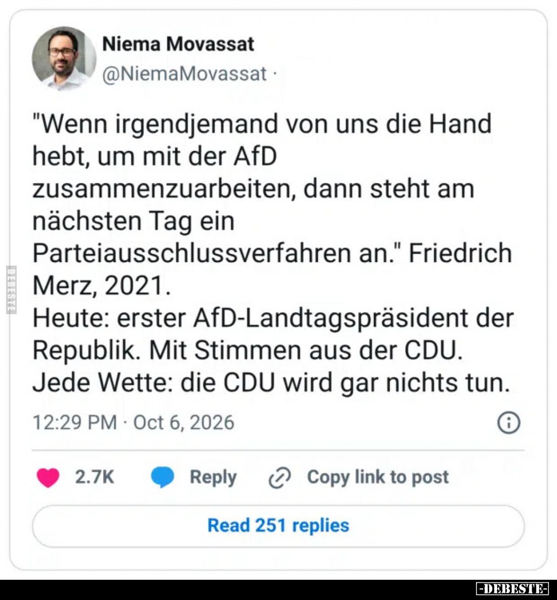 "Wenn irgendjemand von uns die Hand hebt, um mit der AfD zusammenzuarbeiten, dann steht am nächsten Tag ein Parteiaussch...