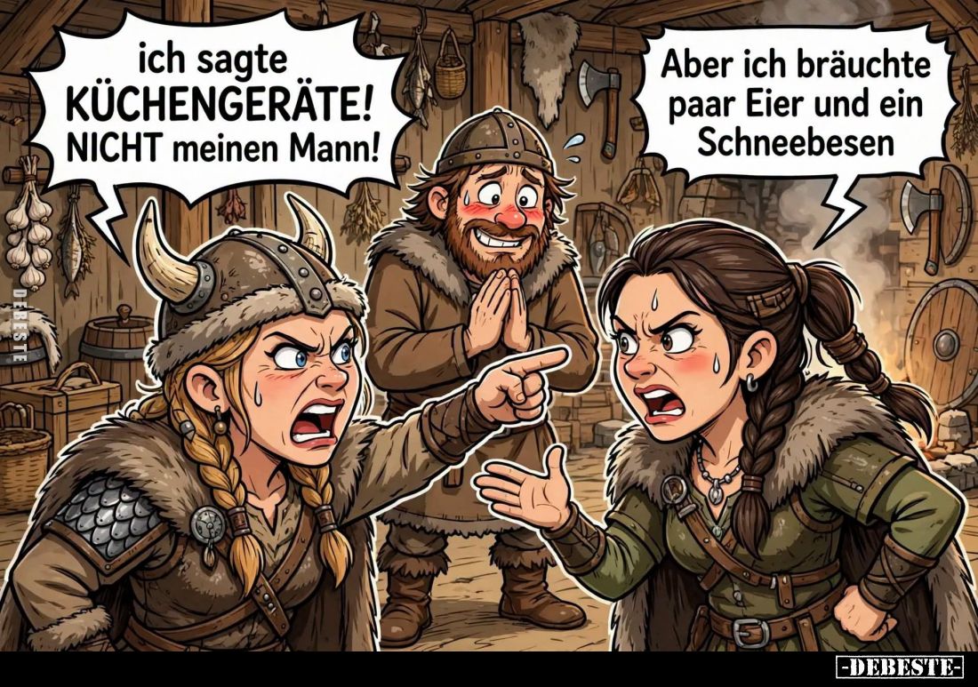 Ich sagte
KÜCHENGERÄTE! -
NICHT meinen Mann! -
Aber ich bräuchte paar Eier und ein Schneebesen.