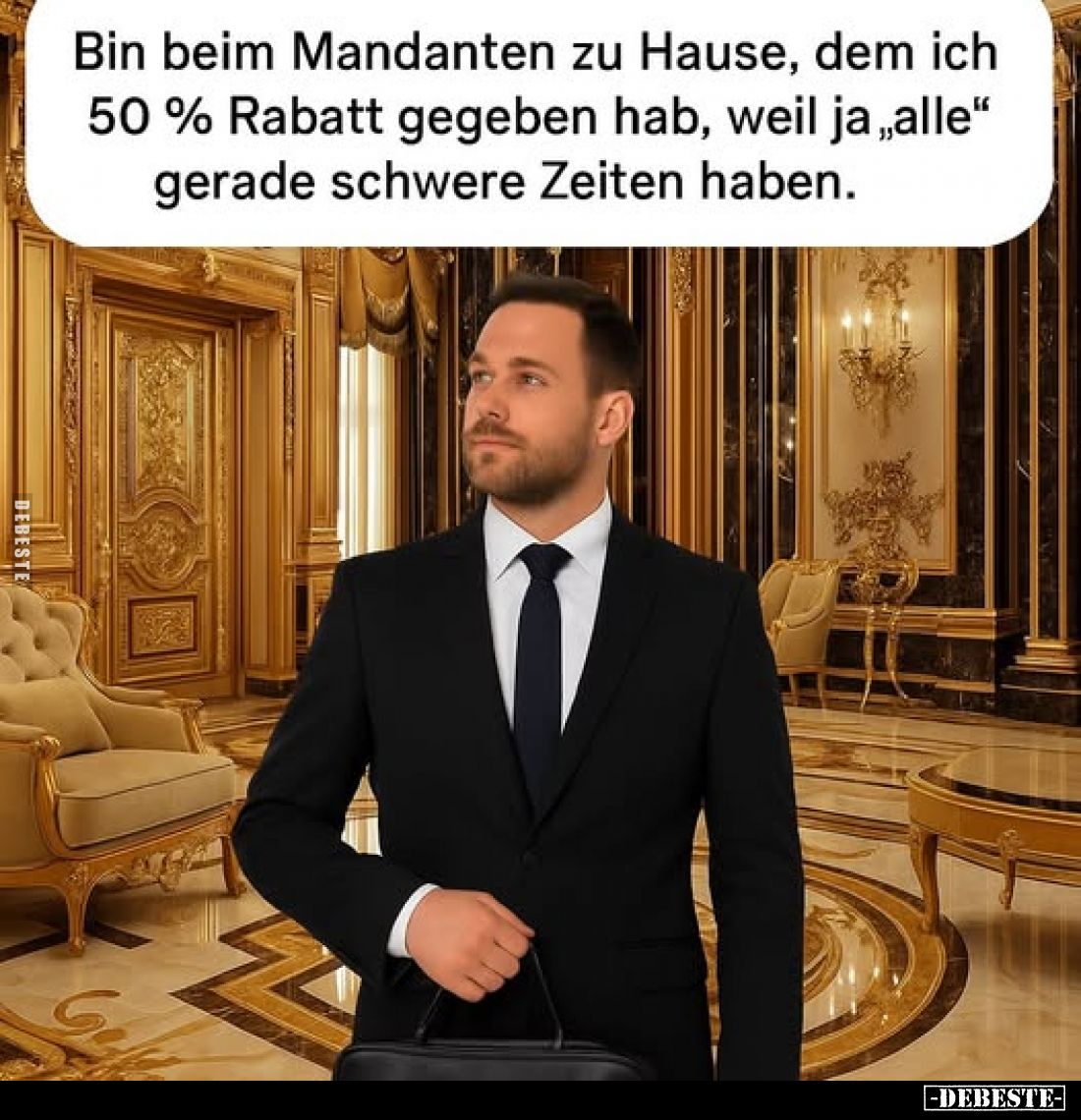 Bin beim Mandanten zu Hause, dem ich 50% Rabatt gegeben hab, weil ja "alle" gerade schwere Zeiten haben.