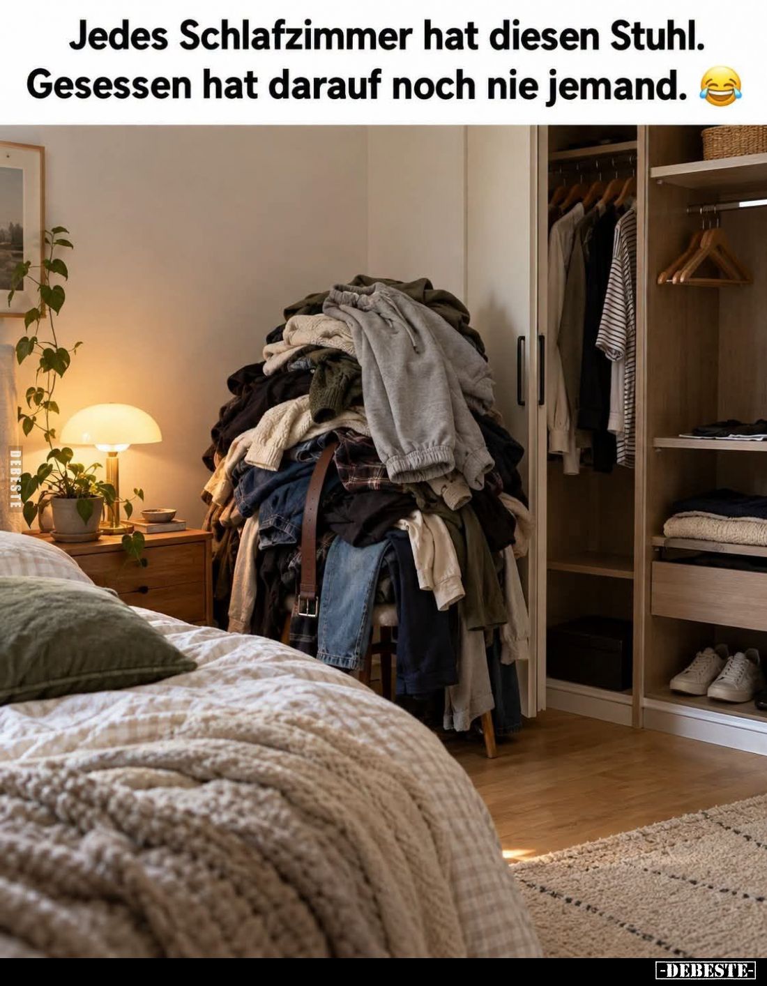 Jedes Schlafzimmer hat diesen Stuhl.
Gesessen hat darauf noch nie jemand.