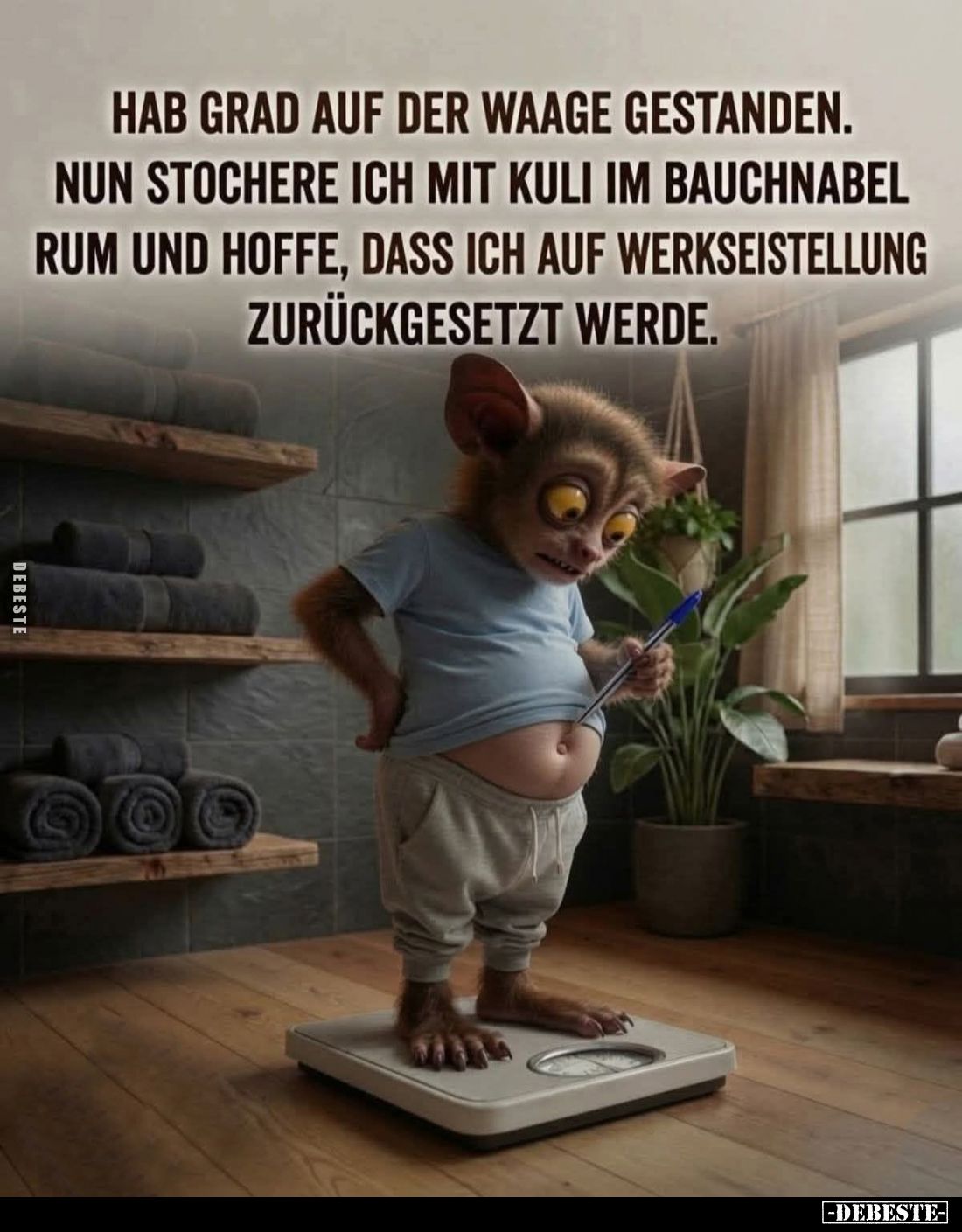 Hab Grad auf der Waage gestanden.
Nun stochere ich mit Kuli im Bauchnabel rum und hoffe, dass ich auf Werkseistellung zurück...