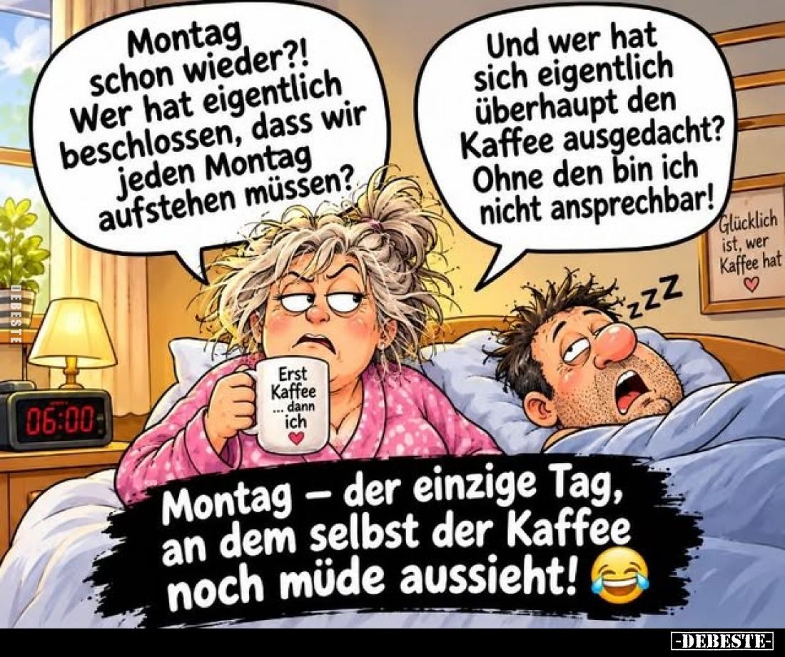 Montag schon wieder?! Wer hat eigentlich beschlossen, dass wir jeden Montag aufstehen müssen? -
Und wer hat sich eigentlich ...