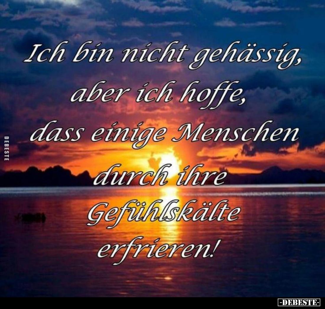 Ich bin nicht gehässig, aber ich hoffe, dass einige Menschen
durch ihre Gefühlskälte erfrieren!