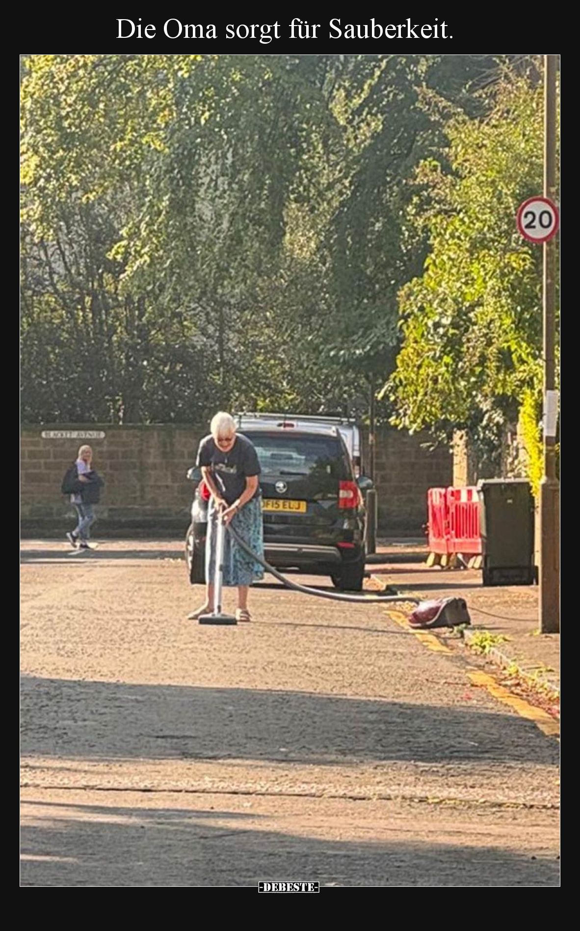 Die Oma sorgt für Sauberkeit.