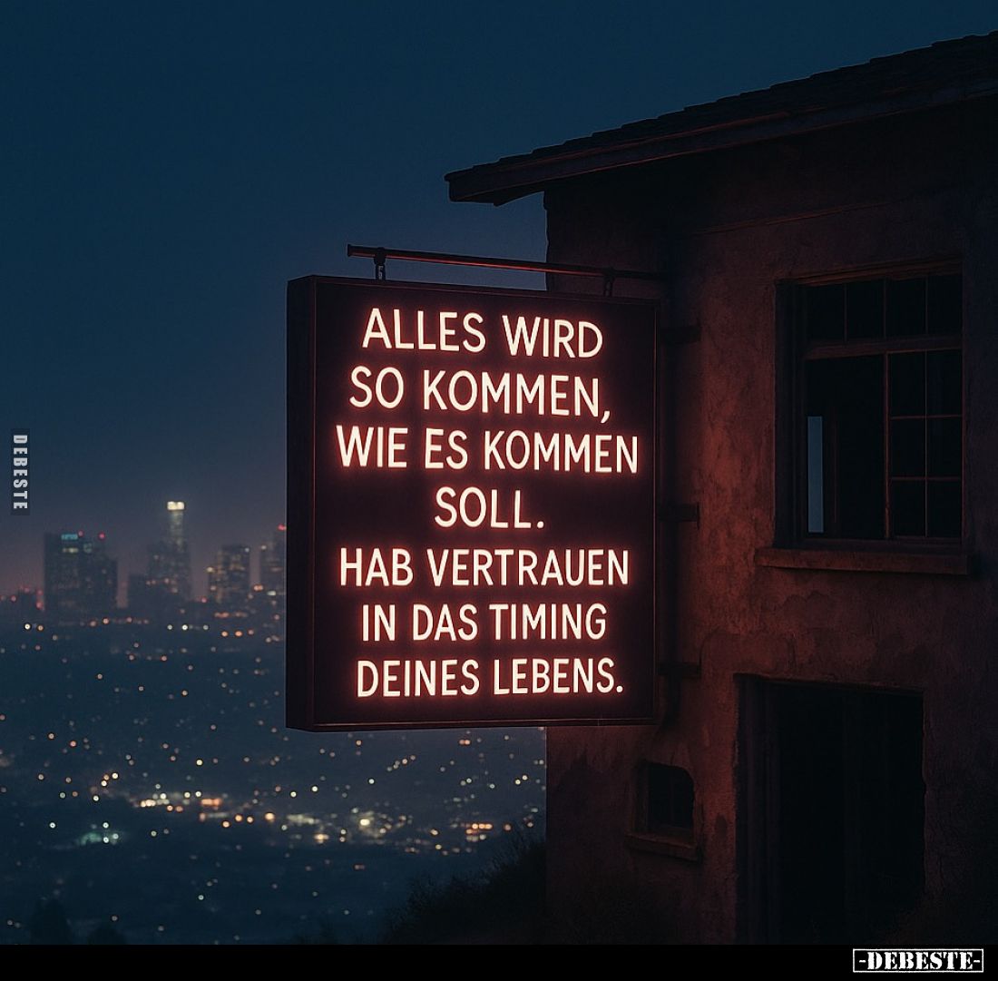 Alles wird so kommen, wie es kommen soll.
Hab vertrauen in das Timing deines Lebens.