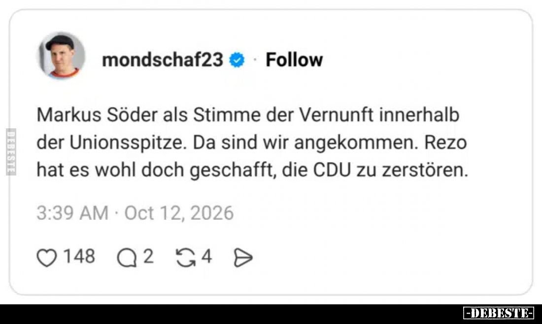 Markus Söder als Stimme der Vernunft innerhalb der Unionsspitze. Da sind wir angekommen. Rezo hat es wohl doch geschafft, die...