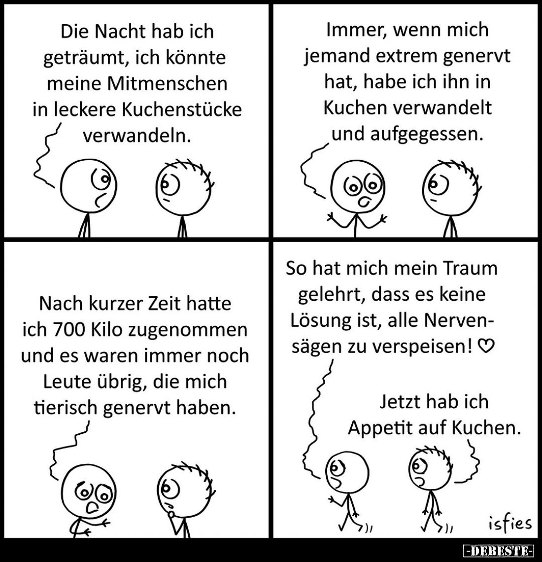Die Nacht hab ich geträumt, ich könnte meine Mitmenschen in leckere Kuchenstücke verwandeln.
Immer, wenn mich jemand extre...