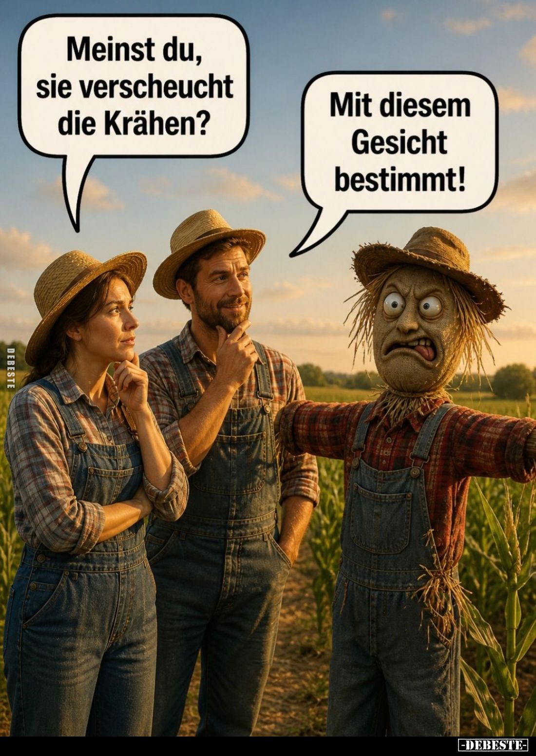 Meinst du, sie verscheucht die Krähen? -
Mit diesem Gesicht bestimmt!