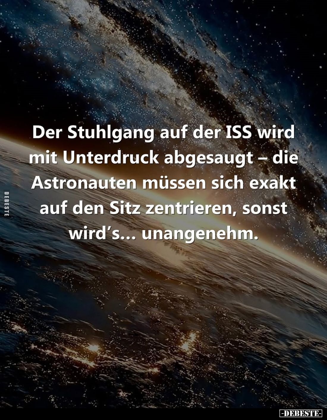 Der Stuhlgang auf der ISS wird mit Unterdruck abgesaugt – die Astronauten müssen sich exakt auf den Sitz zentrieren, sonst wi...