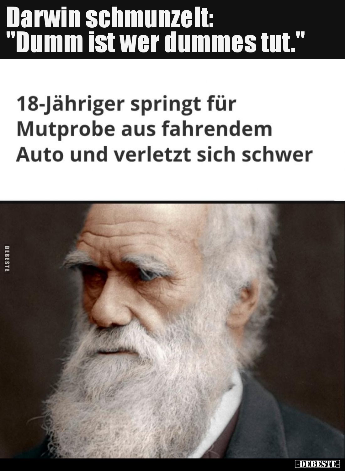 Darwin schmunzelt: "Dumm ist wer dummes tut.".