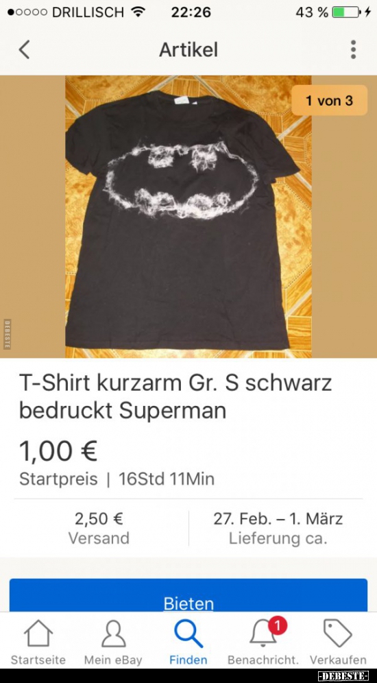 T-Shirt kurzarm Gr. S schwarz bedruckt Superman.. - Lustige Bilder | DEBESTE.de