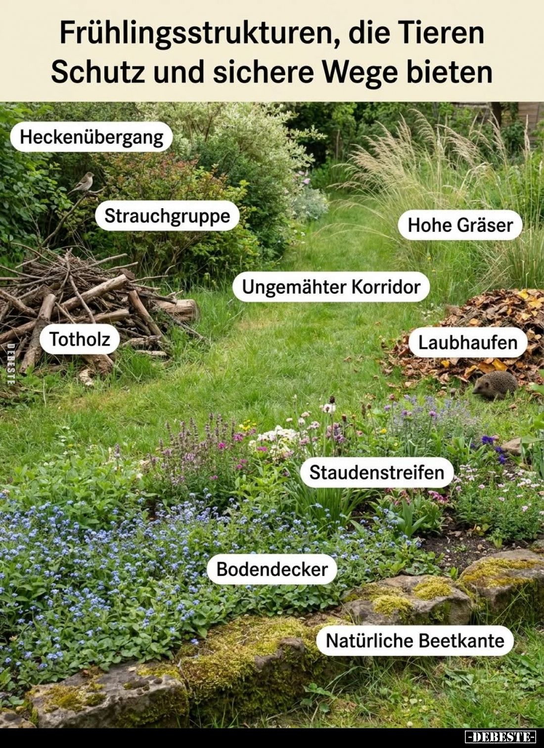 Frühlingsstrukturen, die Tieren Schutz und sichere Wege bieten.