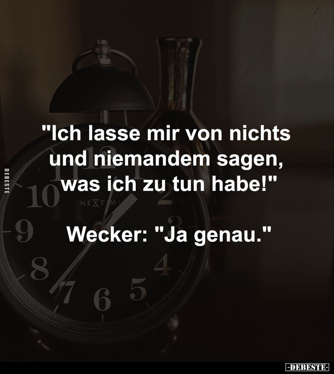 "Ich lasse mir von nichts
und niemandem sagen,
was ich zu tun habe!"
Wecker: "Ja genau."