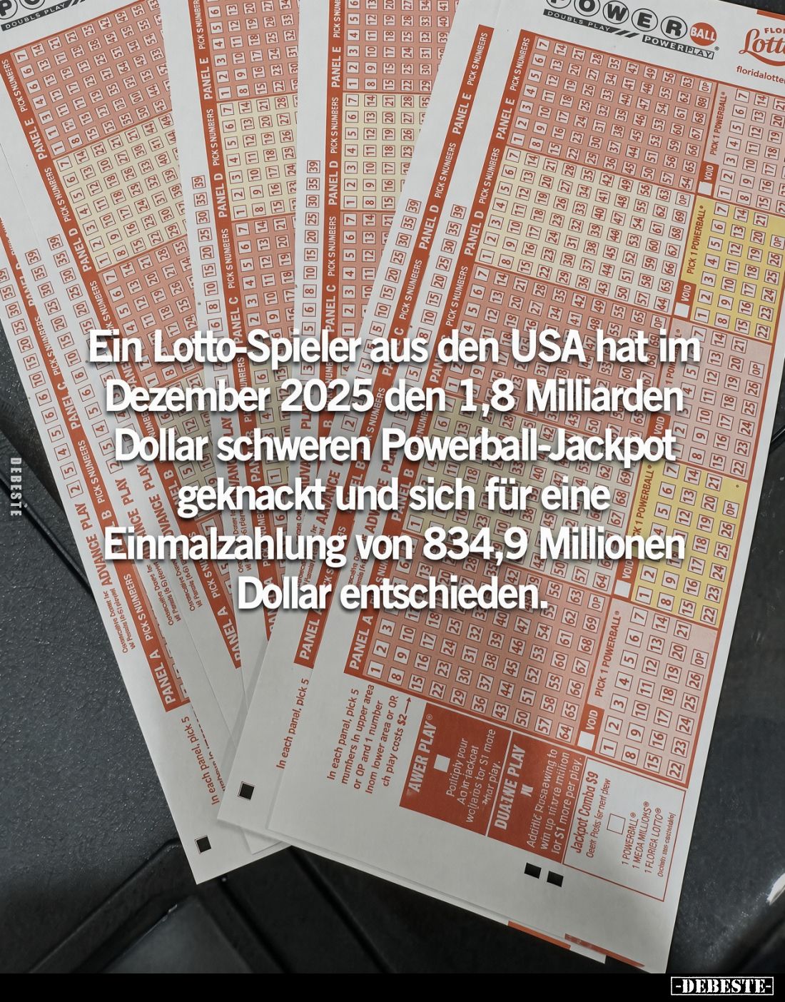 Ein Lotto-Spieler aus den USA hat im
Dezember 2025 den 1,8 Milliarden
Dollar schweren Powerball-Jackpot
geknackt und sich ...