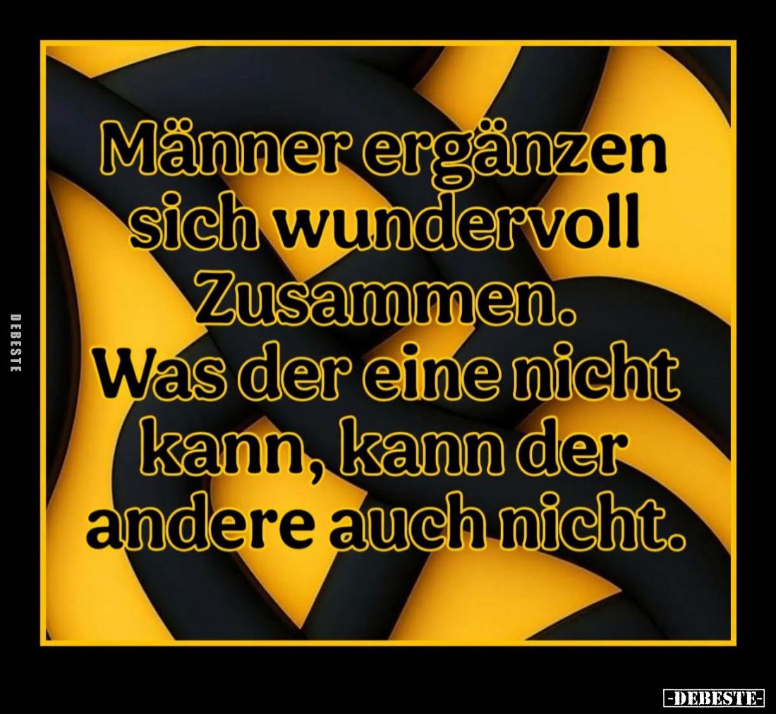 Männer ergänzen sich wundervoll zusammen.
Was der eine nicht kann, kann der andere auch nicht.
