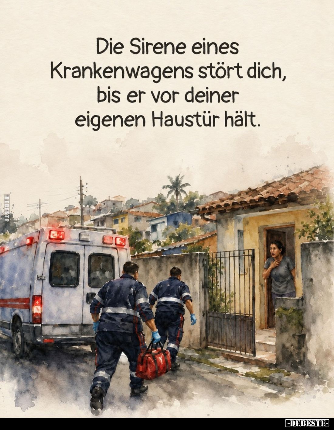 Die Sirene eines Krankenwagens stört dich, bis er vor deiner eigenen Haustür hält.