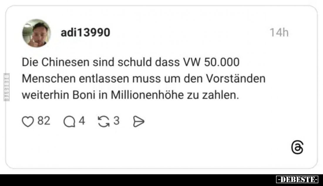 Die Chinesen sind schuld dass VW 50.000 Menschen entlassen.. - Lustige Bilder | DEBESTE.de