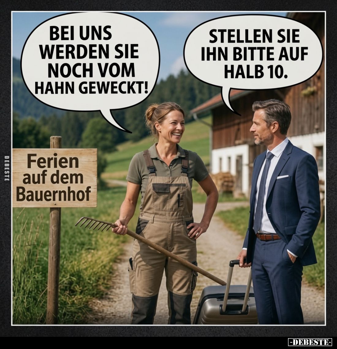 Bei uns werden Sie noch vom Hahn geweckt!
-
Stellen Sie ihn bitte auf halb 10.