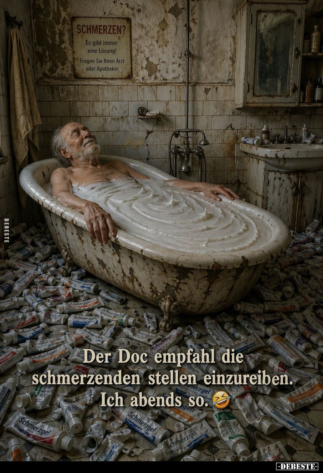 Der Doc empfahl die schmerzenden stellen einzureiben. Ich abends so.