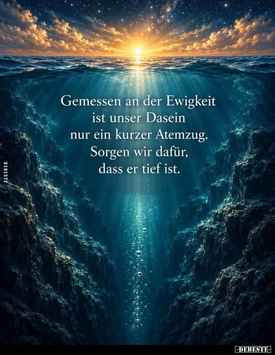 Gemessen an der Ewigkeit ist unser Dasein nur ein kurzer Atemzug.
Sorgen wir dafür, dass er tief ist.