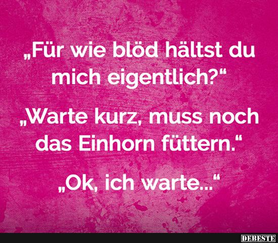 "Für wie blöd hältst Du mich eigentlich?" - "Warte kurz, ich muss erst das Einhorn füttern." - "Okay...