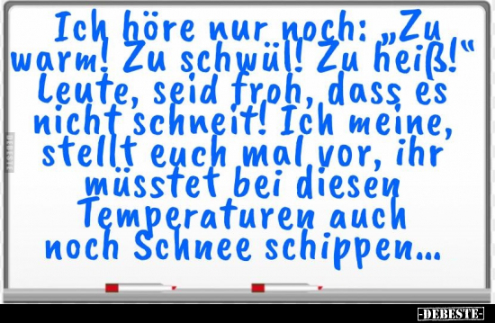 Ich höre nur noch: "Zu warm! Zu schwül! Zu heiß!".. - Lustige Bilder | DEBESTE.de
