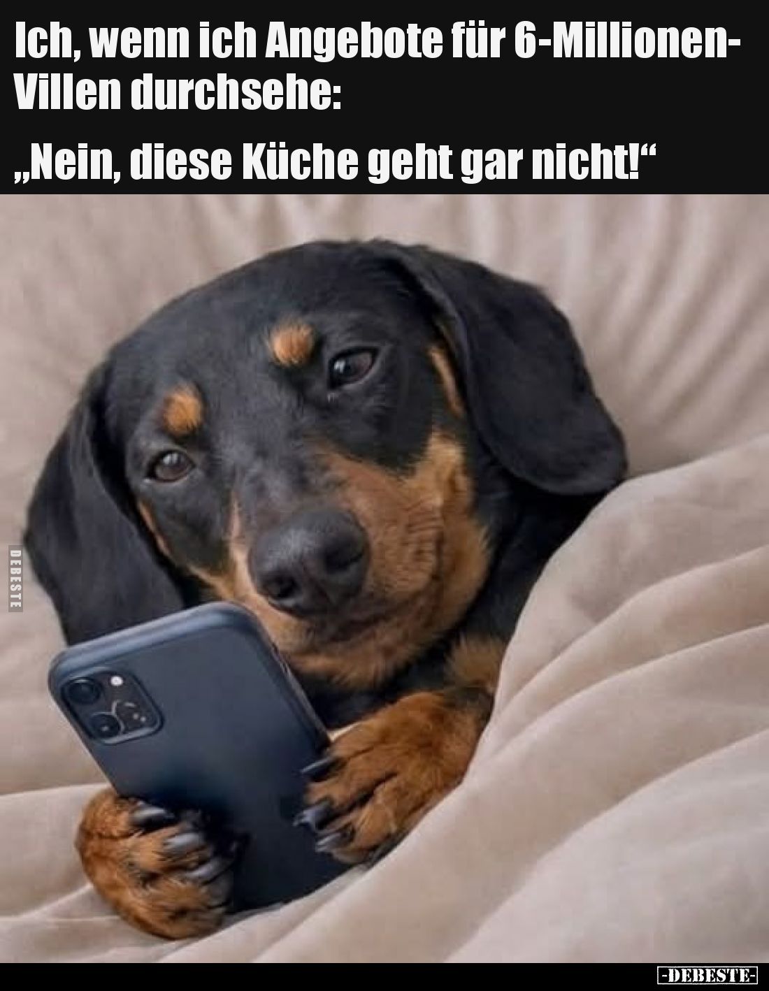 Ich, wenn ich Angebote für 6-Millionen-Villen durchsehe:
„Nein, diese Küche geht gar nicht!“