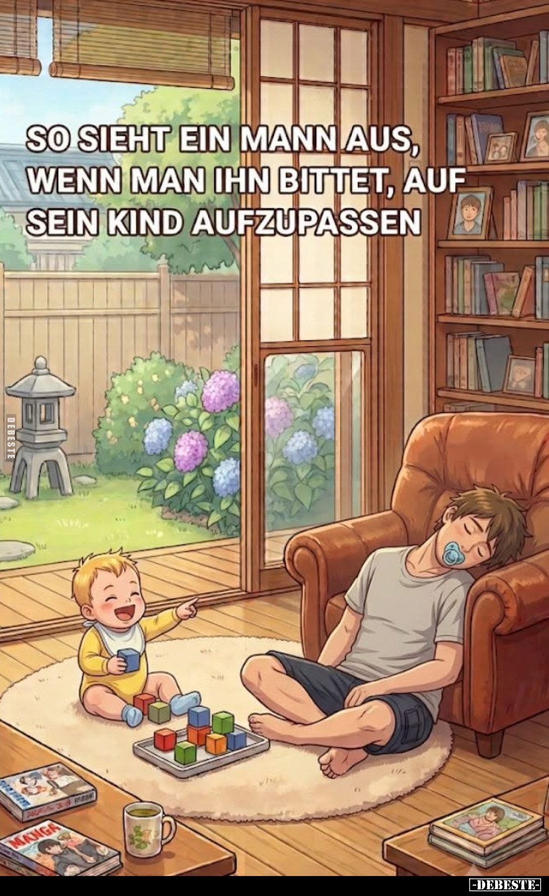 So sieht ein Mann aus, wenn man ihn bittet, auf sein Kind aufzupassen.