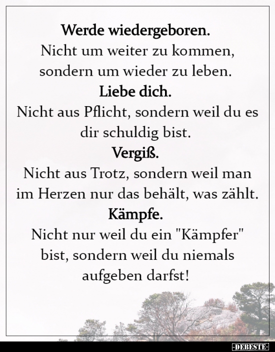 Werde wiedergeboren. Nicht um weiter zu kommen..