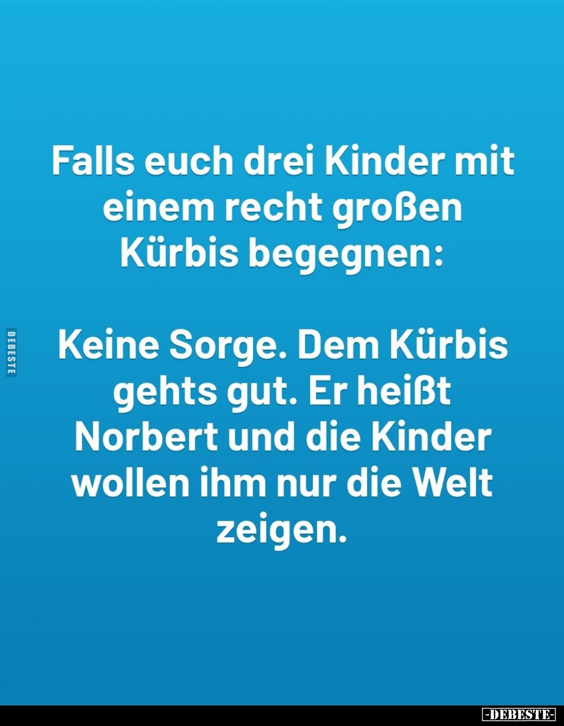 Falls euch drei Kinder mit einem recht großen Kürbis begegnen:
Keine Sorge. Dem Kürbis gehts gut. Er heißt Norbert und die K...