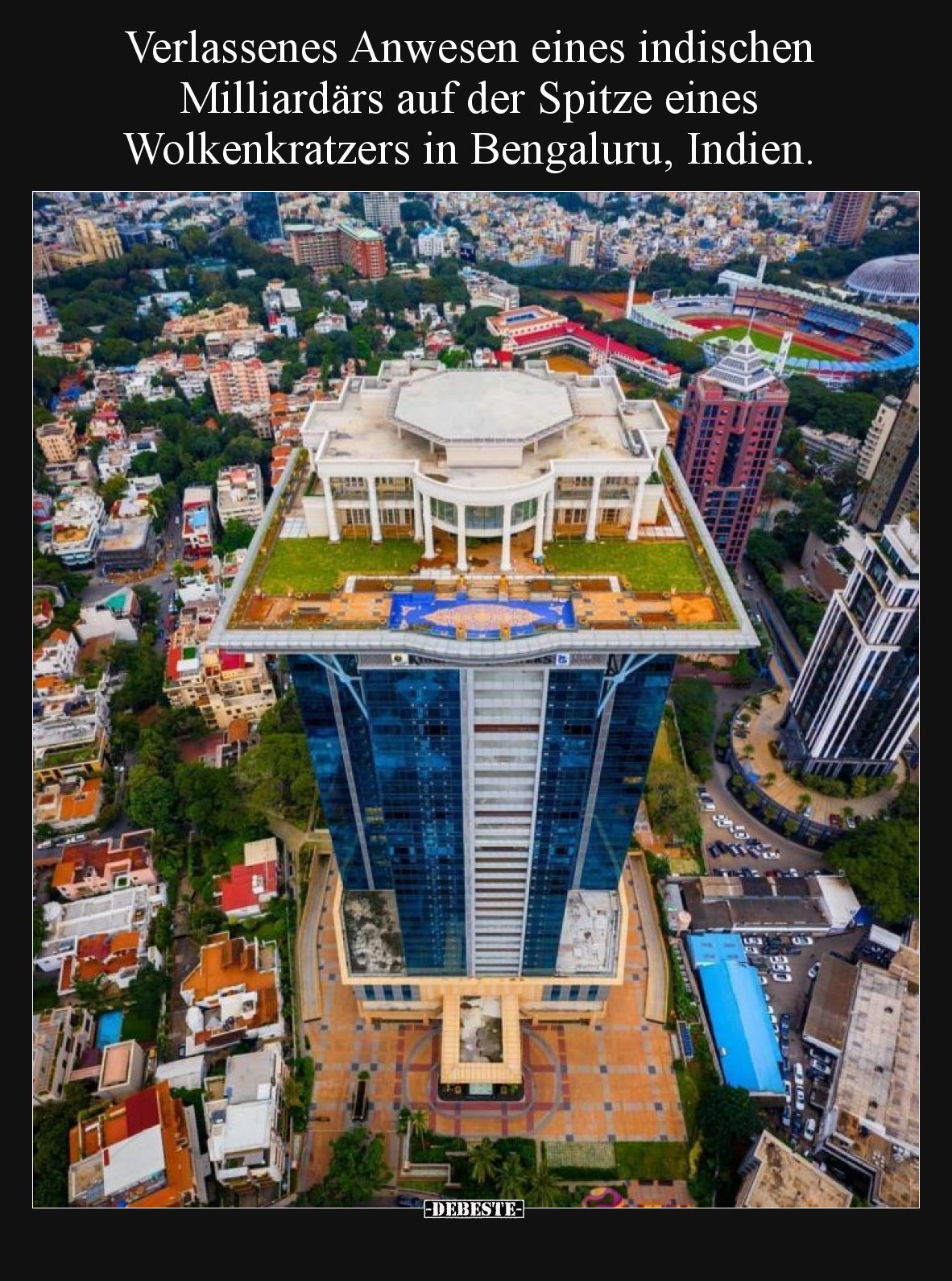 Verlassenes Anwesen eines indischen Milliardärs auf der Spitze eines Wolkenkratzers in Bengaluru, Indien.