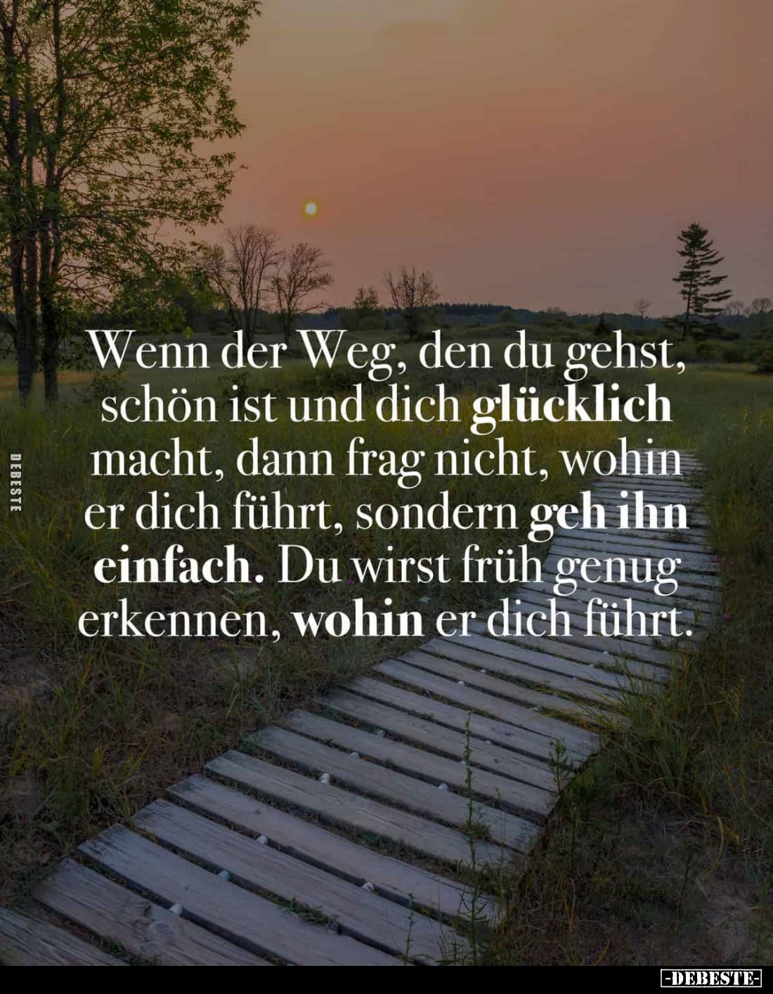Wenn der Weg, den du gehst, schön ist und dich glücklich macht, dann frag nicht, wohin er dich führt, sondern geh ihn einfach...