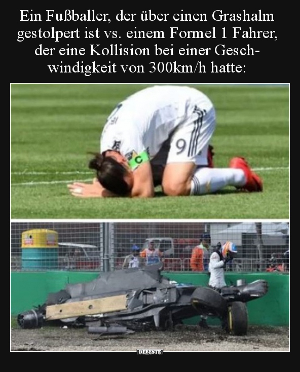 Ein Fußballer, der über einen Grashalm gestolpert ist vs... - Lustige Bilder | DEBESTE.de