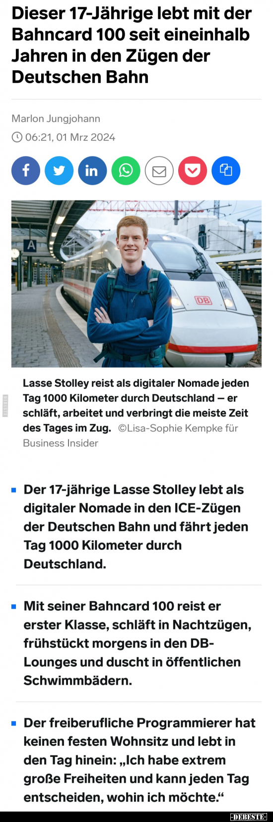 Dieser 17-Jährige lebt mit der Bahncard 100 seit eineinhalb.. - Lustige Bilder | DEBESTE.de