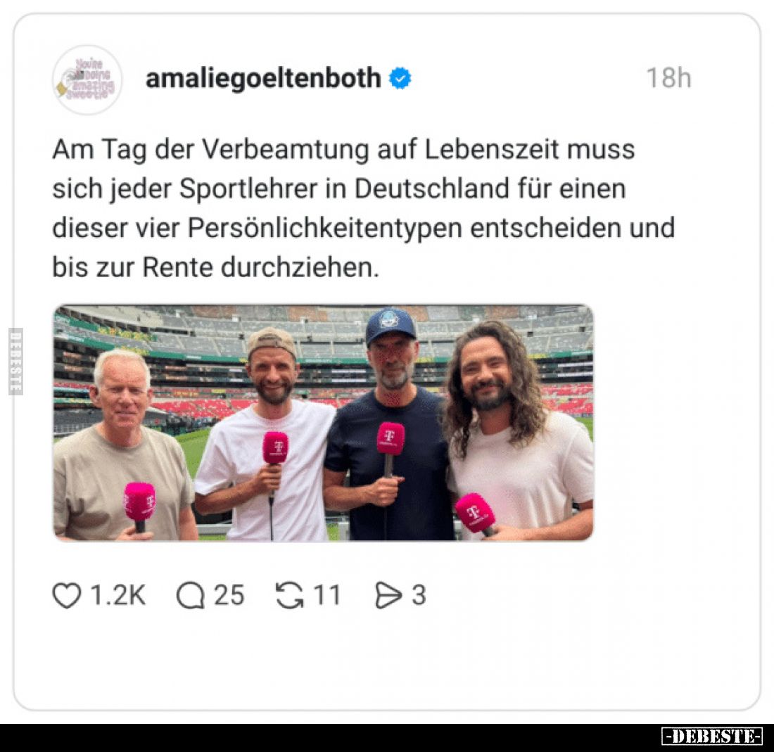 Am Tag der Verbeamtung auf Lebenszeit muss sich jeder Sportlehrer in Deutschland für einen dieser vier Persönlichkeitstypen e...